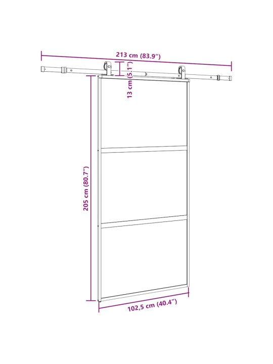 liukuovi laitteistosarjalla musta 102,5x205 cm karkaistu lasi
