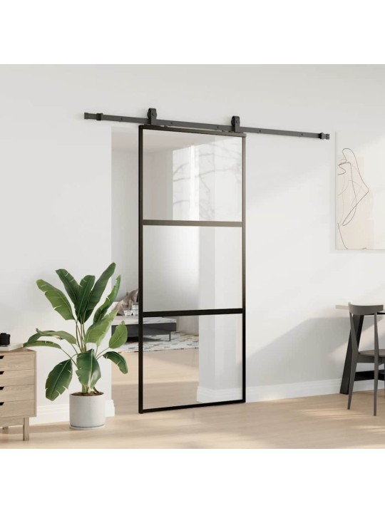 liukuovi laitteistosarjalla musta 90x205 cm karkaistu lasi