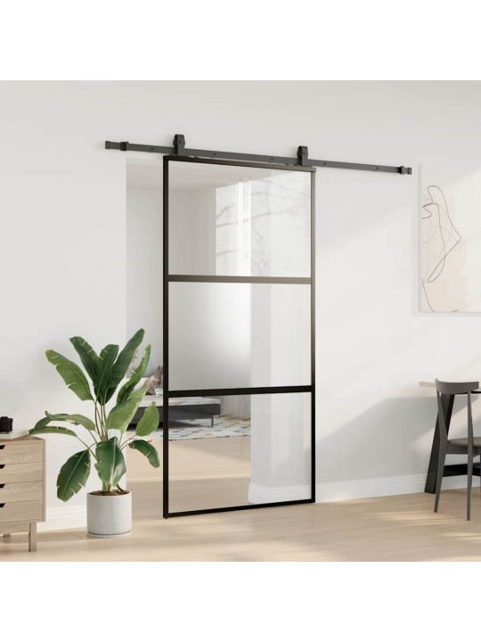 liukuovi laitteistosarjalla musta 102,5x205 cm karkaistu lasi