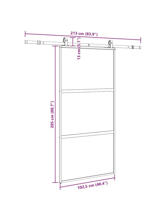 liukuovi laitteistosarjalla musta 102,5x205 cm karkaistu lasi