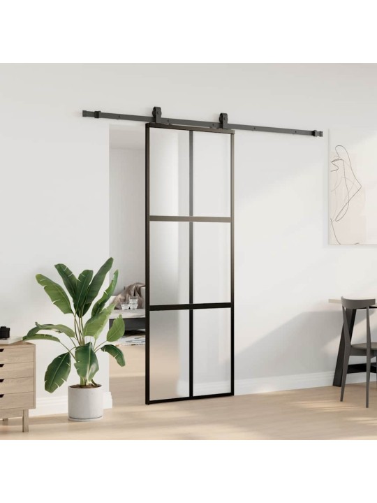 liukuovi laitteistosarjalla musta 76x205 cm karkaistu lasi