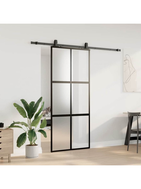 liukuovi laitteistosarjalla musta 90x205 cm karkaistu lasi