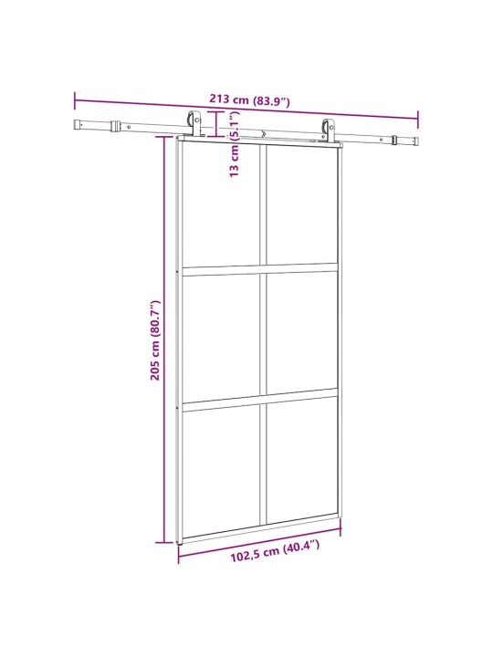 liukuovi laitteistosarjalla musta 102,5x205 cm karkaistu lasi