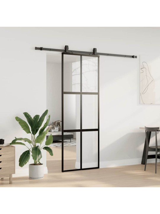 liukuovi laitteistosarjalla musta 76x205 cm karkaistu lasi