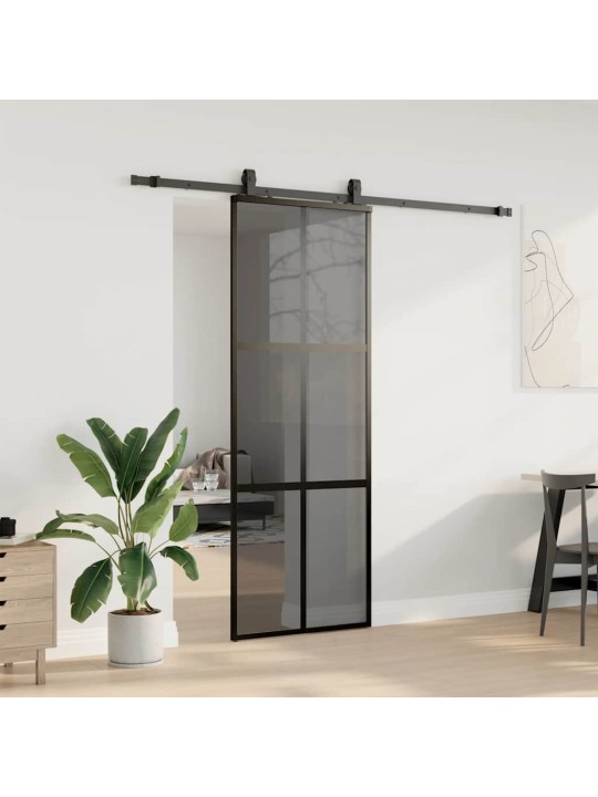 liukuovi laitteistosarjalla musta 76x205 cm karkaistu lasi