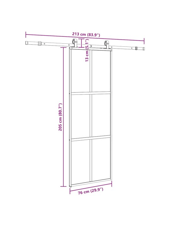 liukuovi laitteistosarjalla musta 76x205 cm karkaistu lasi