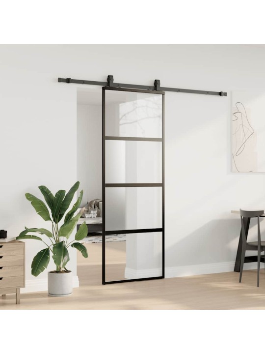 liukuovi laitteistosarjalla musta 76x205 cm karkaistu lasi