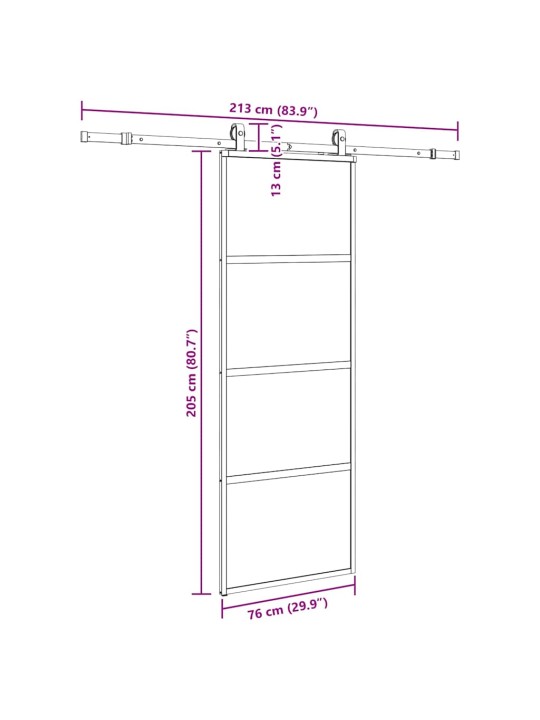liukuovi laitteistosarjalla musta 76x205 cm karkaistu lasi