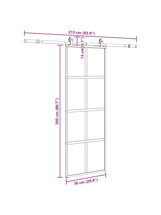 liukuovi laitteistosarjalla musta 76x205 cm karkaistu lasi