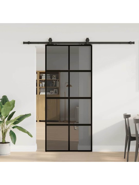 liukuovi laitteistosarjalla musta 90x205 cm karkaistu lasi