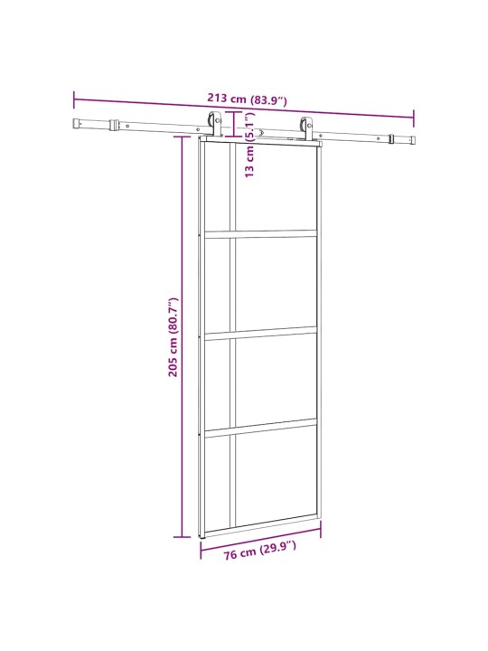liukuovi laitteistosarjalla musta 76x205 cm karkaistu lasi