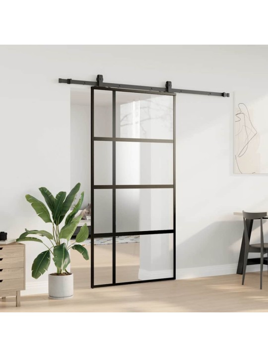 liukuovi laitteistosarjalla musta 102,5x205 cm karkaistu lasi