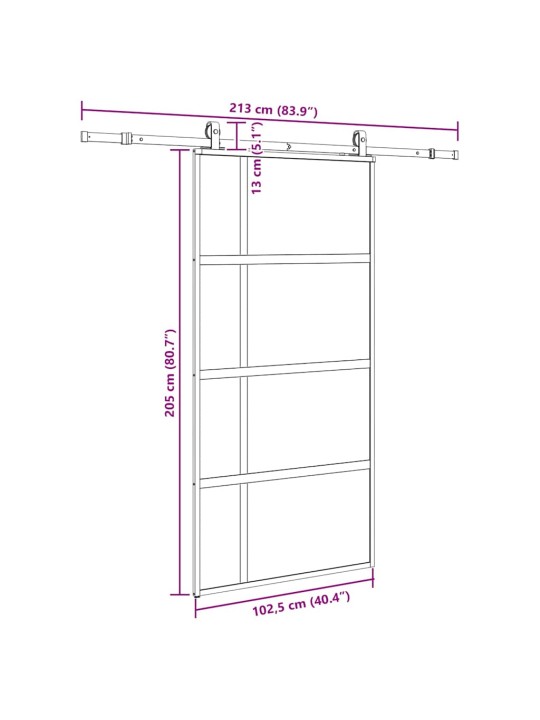 liukuovi laitteistosarjalla musta 102,5x205 cm karkaistu lasi