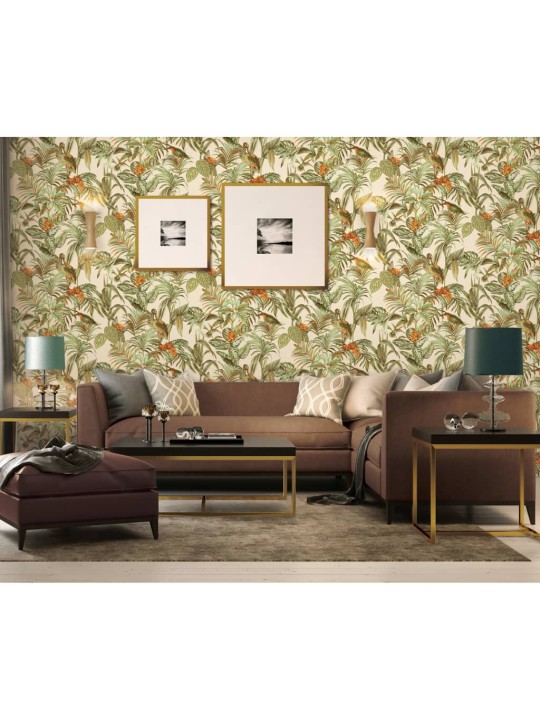 DUTCH WALLCOVERINGS Tapetti Bird-of-Paradise vihreä