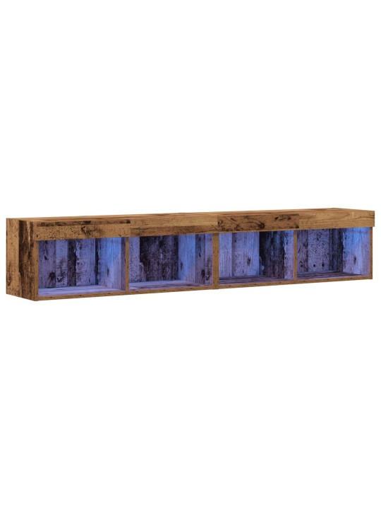 Tv-seinähyllyt led-valoilla 2 kpl vanha puu 80x30x30 cm