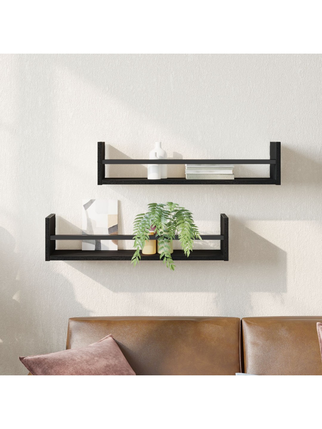 Seinähyllyt 2 kpl musta tammi 60x16x14 cm korkealaatuinen puu