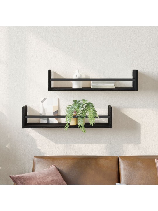 Seinähyllyt 2 kpl musta tammi 60x16x14 cm korkealaatuinen puu