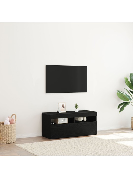 Tv-taso led-valoilla, musta tammi, 90x35x40 cm, tekninen puu