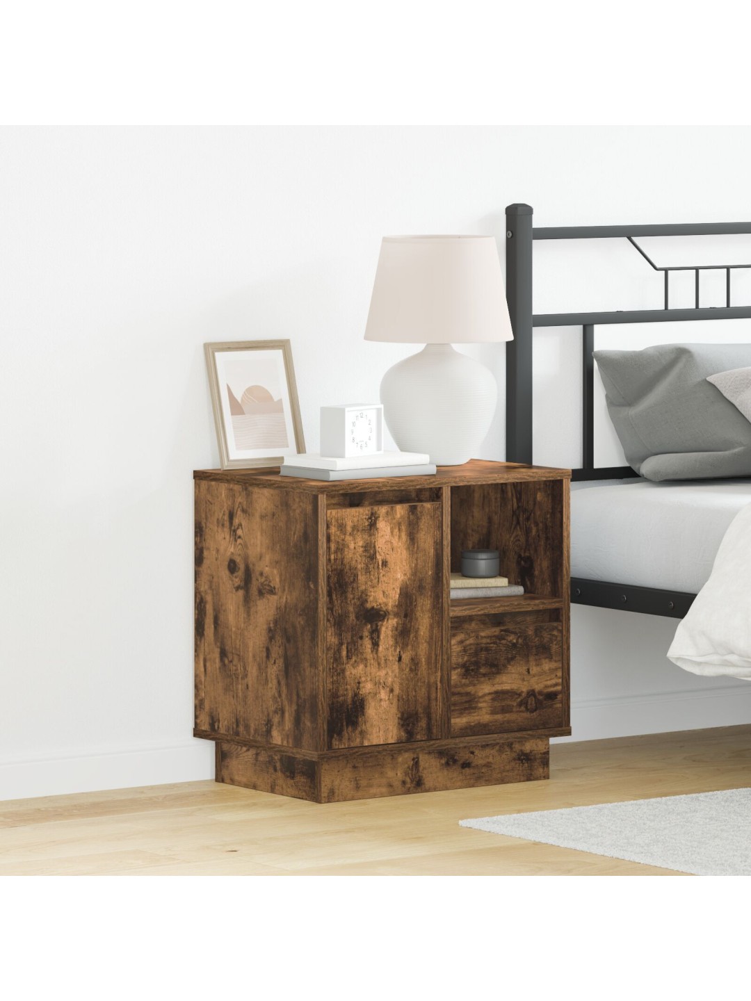 Yöpöydät led-valoilla 2 kpl savutettu tammi 50x34,5x50 cm
