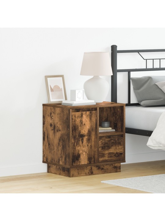 Yöpöydät led-valoilla 2 kpl savutettu tammi 50x34,5x50 cm