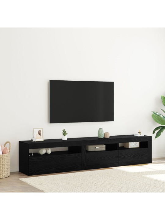 Tv-kaapit 2 kpl led-valoilla mustasta tammesta