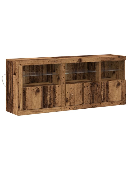 -sivupöytä led-valoilla vanha puu 162x37x67 cm keinotekoinen puu