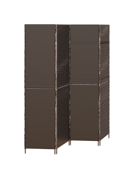 Huonejakaja 4 paneelia taitettava ruskea 195x180 cm poly rattan