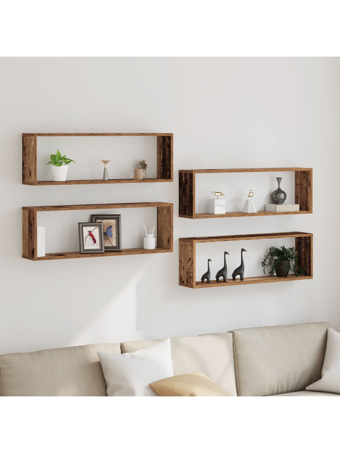 Seinä hyllyt 4 kpl vanha puu 80x15x26 cm tekninen puu
