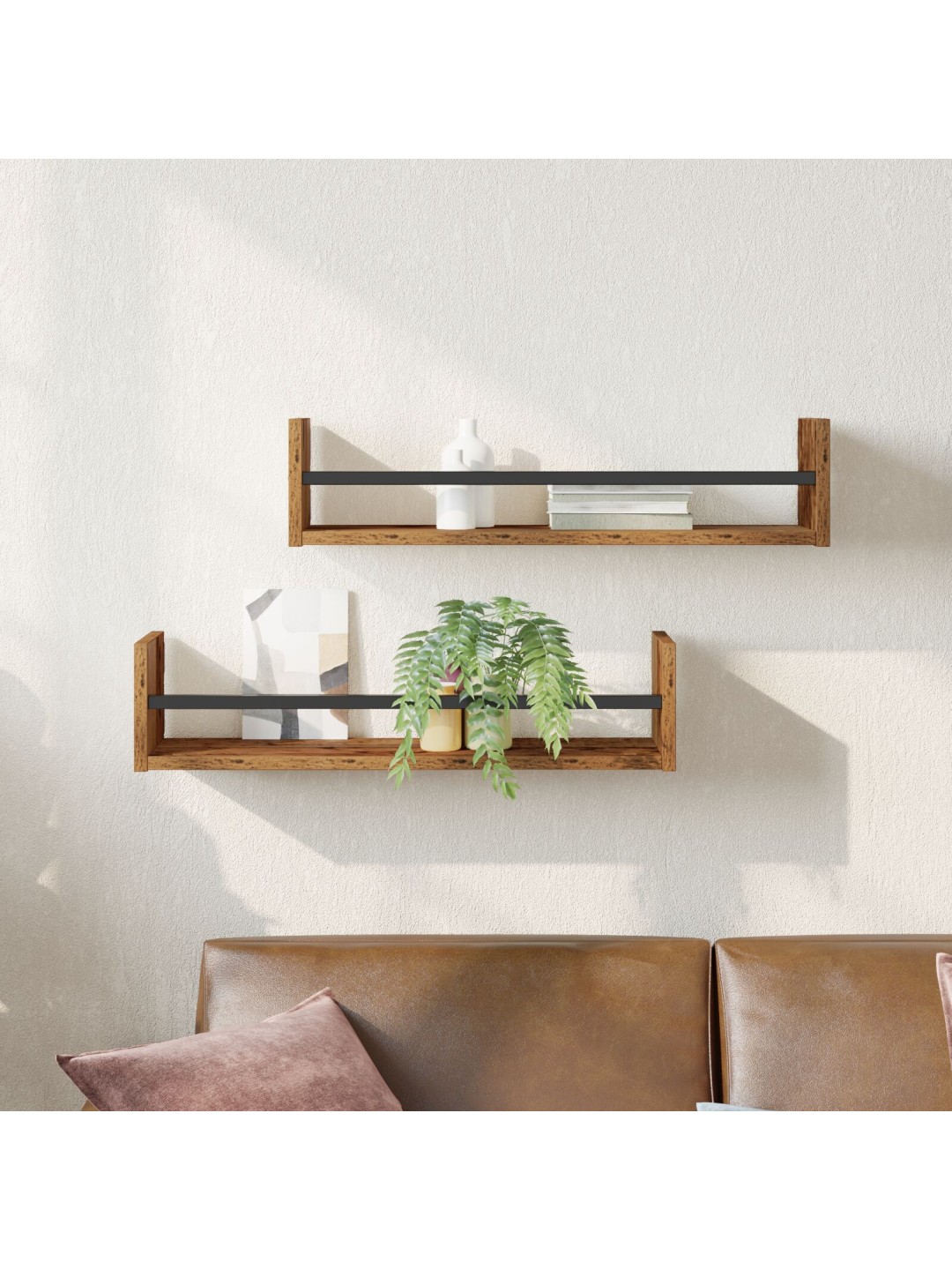 Seinähyllyt 2 kpl vanha puu 60x16x14 cm kunnostettu puu
