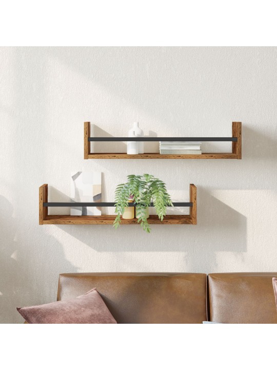 Seinähyllyt 2 kpl vanha puu 60x16x14 cm kunnostettu puu