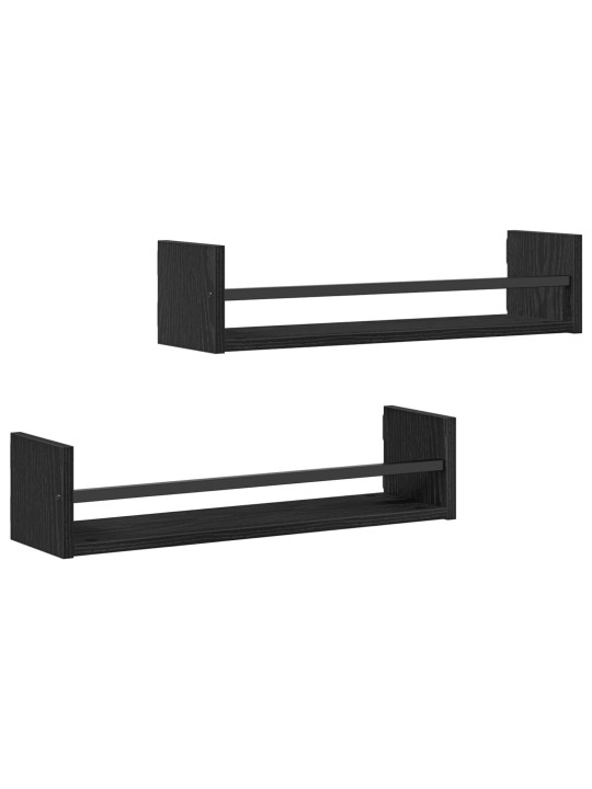 Seinähyllyt 2 kpl musta tammi 60x16x14 cm korkealaatuinen puu