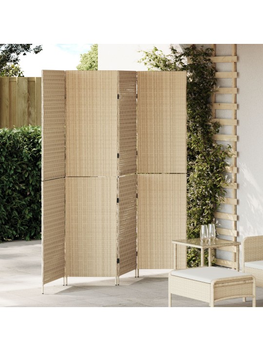 Huonejakaja 4 paneelia kokoontaitettava beige 196x180 cm poly rottinki