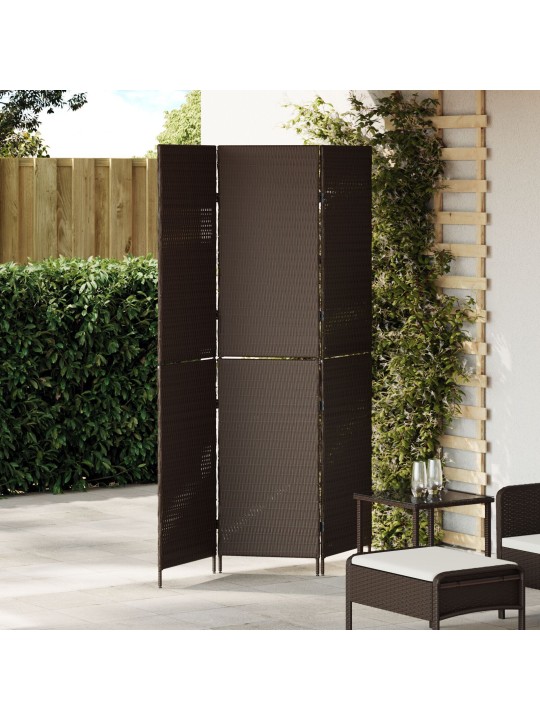Huonejakaja 3 paneelia taitettava ruskea 146x180 cm poly rattan