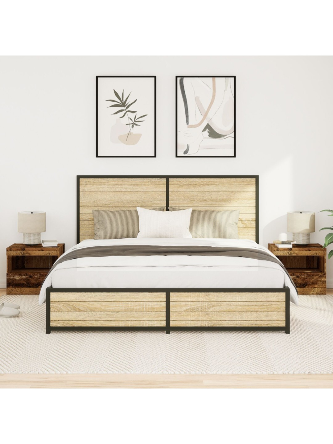Yöpöydät led-valoilla 2 kpl vanha puu 50x40x45 cm
