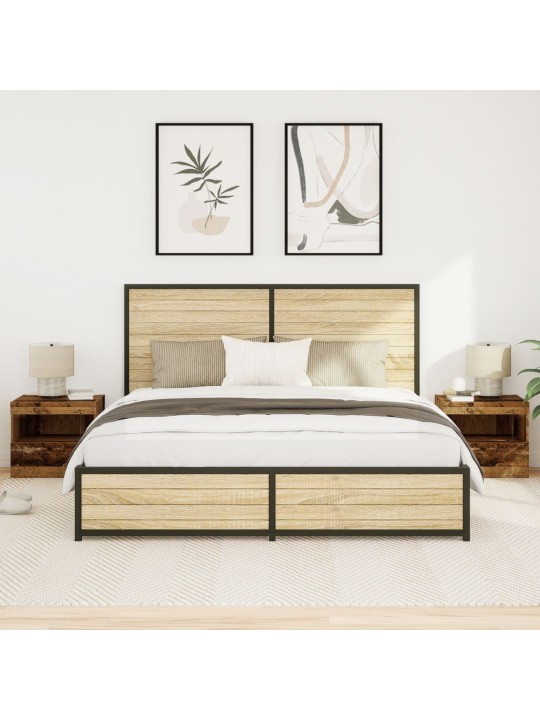 Yöpöydät led-valoilla 2 kpl vanha puu 50x40x45 cm