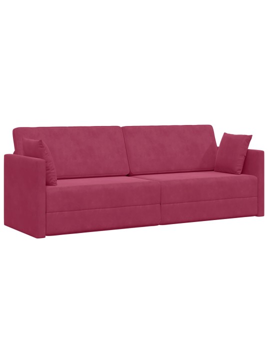 Lattiasohvavuode 2-in-1 viininpunainen 213x144x60 cm sametti
