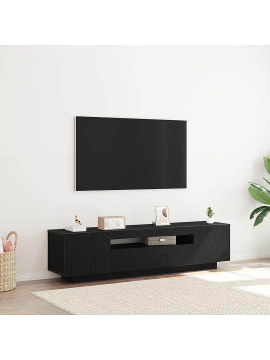 Tv-taso led-valoilla, musta tammi, 160x35x40 cm, teknistä puuta