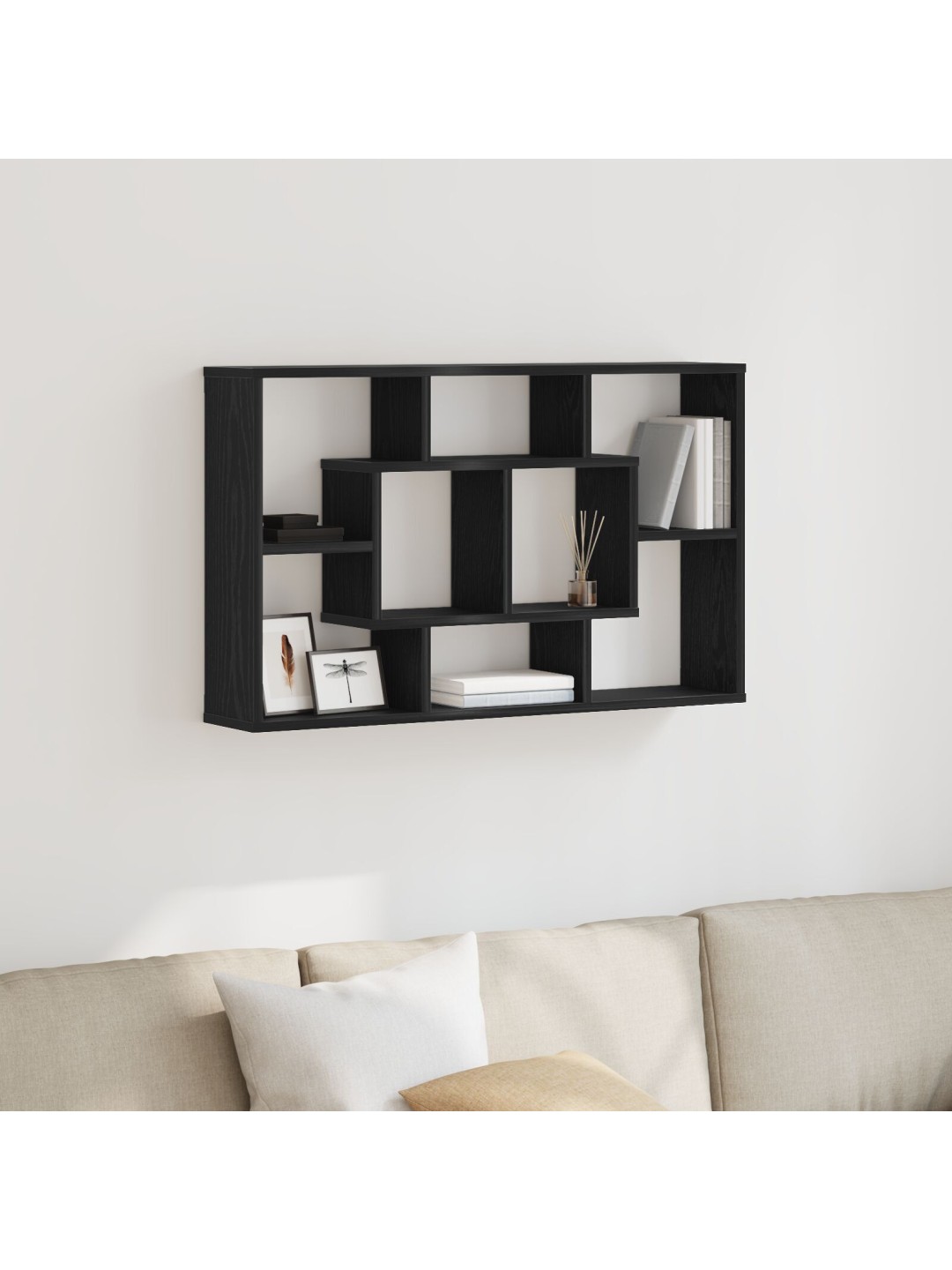 Seinä hylly - musta tammi, 85 x 16 x 52.5 cm, valmistettu teknillisestä puusta