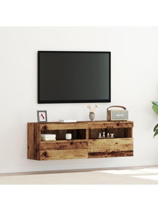 Tv-seinähyllyt led-valoilla 2 kpl vanha puu 60x30x40 cm