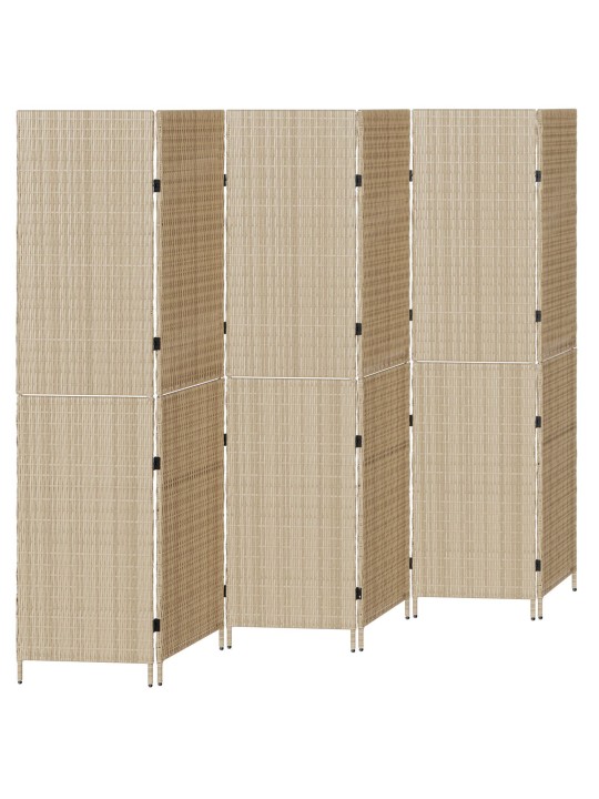 Huonejakaja 6 paneelia taitettava beige 294x180 cm poly rattan