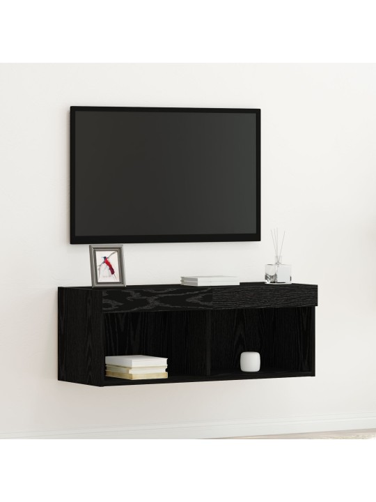 Tv-seinäkaappi led-valoilla musta tammi 80x30x30 cm