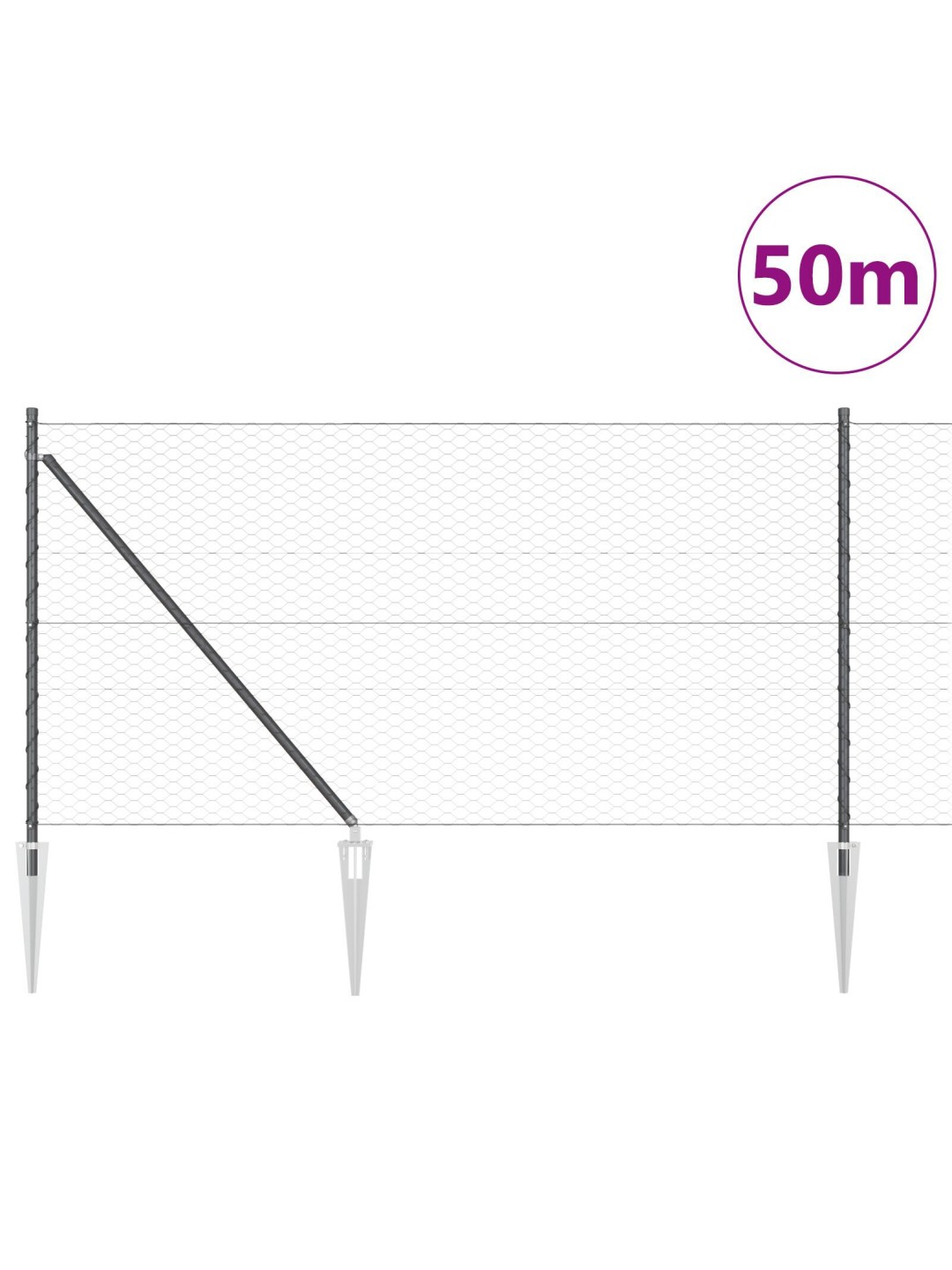 Kuusikulmainen aita harmaa 1x50 m teräs