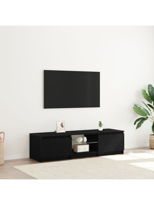 Tv-taso led-valoilla, musta tammi, 140x40x35,5 cm, tekninen puu