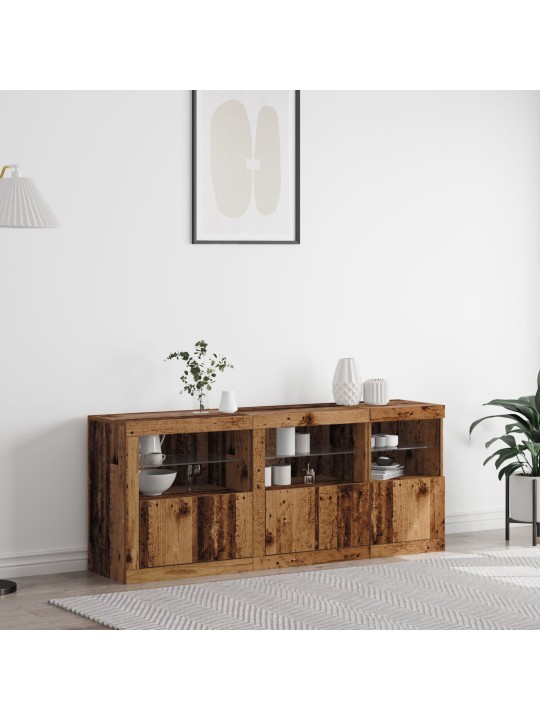 -sivupöytä led-valoilla vanha puu 162x37x67 cm keinotekoinen puu