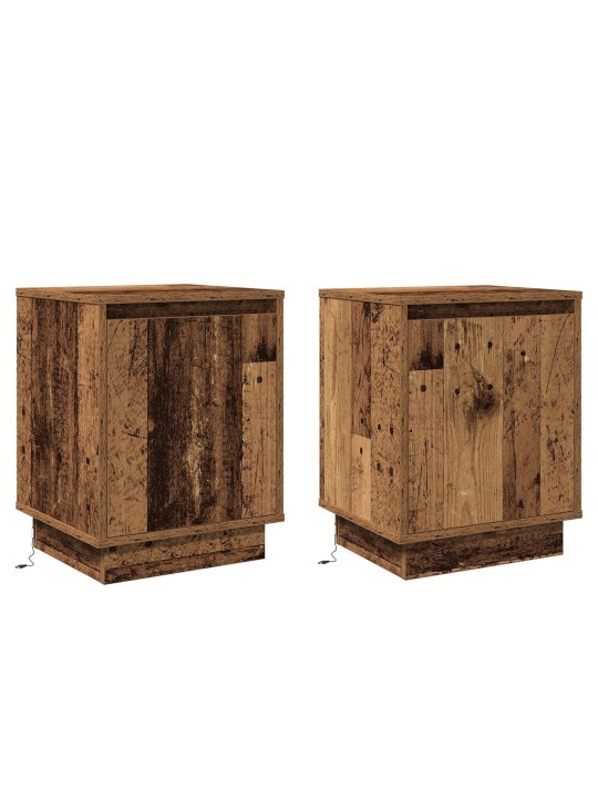 Yöpöydät led-valoilla 2 kpl vanhasta puusta 39x34,5x50 cm
