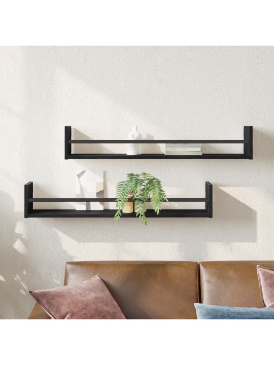 Seinähyllyt 2 kpl musta tammi 80x16x14 cm tekninen puu