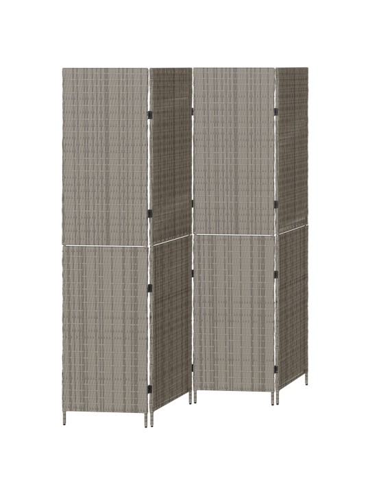 Huonejakaja 4 paneelia taitettava harmaa 195x180 cm poly rattan