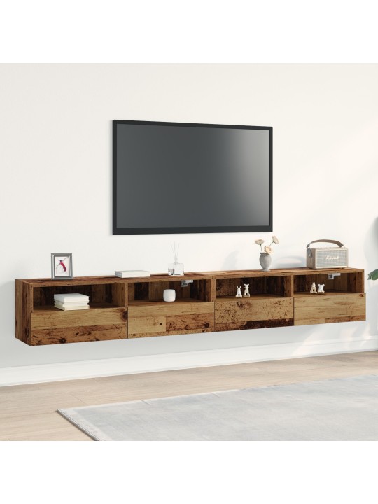 Tv-seinätelineet 2 kpl vanha puu 100x30x30 cm tekninen puu