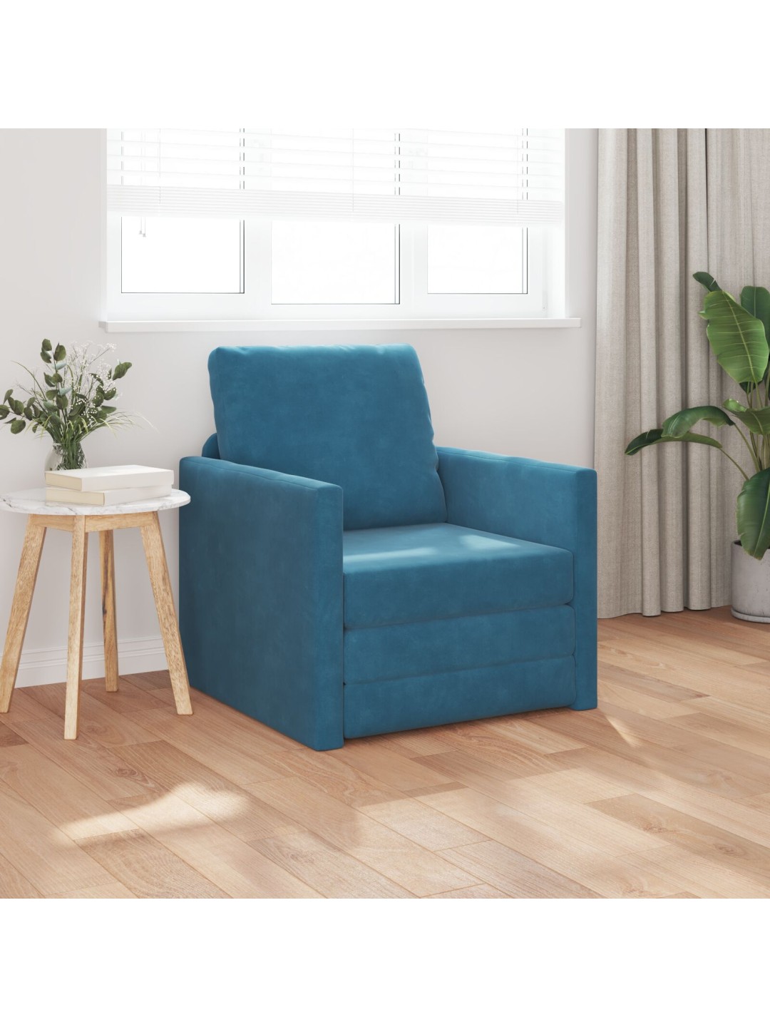 Lattiasohva 2-in-1 sininen 74x77x81 cm sametti