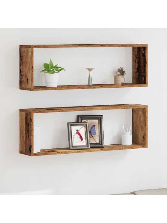 Seinä hyllyt 2 kpl vanha puu 80x15x26 cm teknisestä puusta